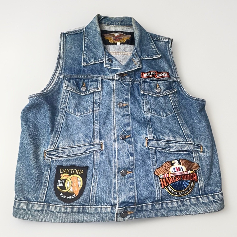Vintage Harley Davidson Denim Vest USA Daytona Bike Week 1991 Medium